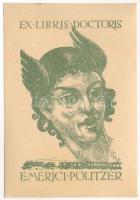 Petry Béla (1902-1996): Ex libris doctoris Emerici Politzer, 1938. Klisé, papír, jelzett a klisén, 8×5 cm
