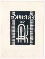 Radványi Román Károly (1900-1957): Ex libris dr AK, fametszet, papír, jelzett a metszeten, 4,5x3 cm