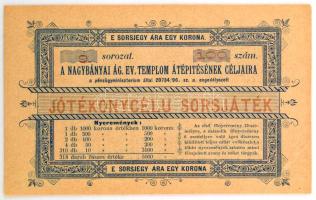 1896 Nagybánya 1896. "A nagybányai ág. ev. templom átépitésének céljaira Jótékonycélu sorsjáték" 1K értékű, sorszámozott sorsjegy T:XF sarokhajlás