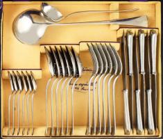 Wellner 26 részes alpakka evőeszköz készlet, cca 1945, díszdobozban