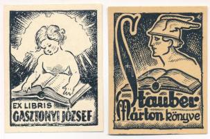 Kertes-Kollmann, Jenő (1904-1974) : 2 db ex libris, 1930-40 körül, klisé, papír, jelzett a klisén, 6x4,5 cm
