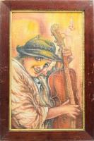 Völgyi Sándor (1949-2013): Hegedülő fiú. Olaj, vászon, faroston, jelzés nélkül. Fakeretben. 37,5x23 cm