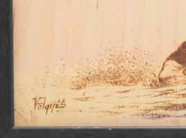 Völgyi Sándor (1949-2013): Ágaskodó ló. Elektrográfia, rétegelt falemez, jelezve balra lent. Hátolda...