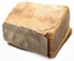 "Szent Biblia, az-az: Istennek ó és új testamentomában foglaltatott egész Szent Irás" (Károli Gáspár) [Lipsiában [Lipcse], 1776.,Löve Antal],Ó és újtestamentum, hiányos, sérült. címlap hiányzik, első pár tucat oldal sérült, utolsó néhány oldal hiányzik, sérül korabeli kötésben