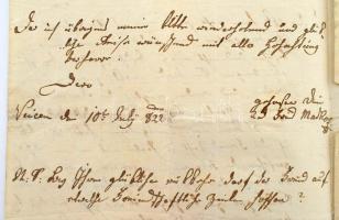 1822 Markos Antal táblabíró levele Désy Istvánhoz szabolcsi szolgabíróhoz, Pestre, német nyleven