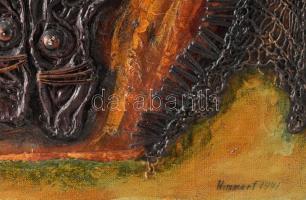 Hemmert János (1927-2010): Archaikus női alak. Vegyes technika, applikáció, vászon, jelzett, hátolda...