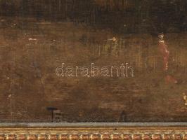 Tölgyessy Artúr (1853-1920): Vízparti naplemente. Olaj, fatábla, jelezve jobbra lent (keret által ki...