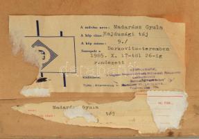 Madarász Gyula (1935-2012): Hajdúsági táj. Vegyes technika, papír, jelzett, hátoldalán Képcsarnok Vá...