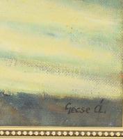 Gecse Árpád (1900-1999): Orgonák, 1975. Olaj, farost. Jelzett. Dekoratív fakeretben. 60x50 cm