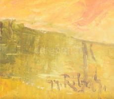 Gy. Riba János (1905-1973): Vízparti táj (Zagyva?). Olaj, karton, jelezve jobbra lent, dekoratív üve...