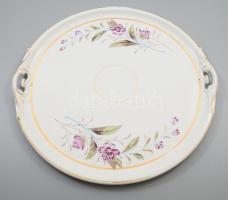 cca 1900 Szecessziós porcelán szervírozó tálca, kopással, d: 37 cm