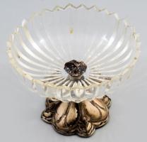 Szecessziós aufsatz, ezüst (Ag) talpazattal, d: 15 cm, m: 11 cm, kissé laza