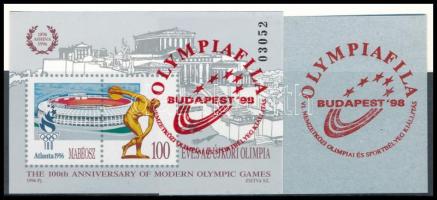 1998 Olympiafila 3 klf emlékív a hozzávaló próbanyomatokkal, eredeti tokban