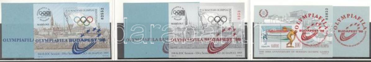 1998 Olympiafila 3 klf emlékív a hozzávaló próbanyomatokkal, eredeti tokban
