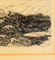 Tarjáni Simkovits Jenő (1895-1995): Három ház. Rézkarc, papír, jelzett. Üvegezett fakeretben. 30×46 ...