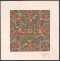 Koppány Frigyes (?-?): Op-art kompozíció, 1978. Filctoll, papír, jelzett, kartonra kasírozva. 16x16 cm