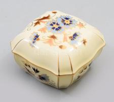 Zsolnay búzavirág mintás bonbonier, jelzett, hibátlan, 10,5x10,5 cm
