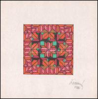 Koppány Frigyes (?-?): Geometrikus kompozíció, 1982. Filctoll, papír, jelzett, kartonra kasírozva. 12x12 cm