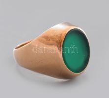 Arany (Au) gyűrű, zöld kő berakással, 14k, m:49, jelzett, bruttó 4,8g