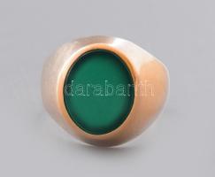 Arany (Au) gyűrű, zöld kő berakással, 14k, m:49, jelzett, bruttó 4,8g