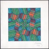 Koppány Frigyes (?-?): Geometria, 1978. Filctoll, papír, jelzett, kartonra kasírozva. 16x16 cm