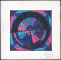 Koppány Frigyes (?-?): Körökörös kompozíció, 1978. Filctoll, papír, jelzett, kartonra kasírozva. 16x16 cm