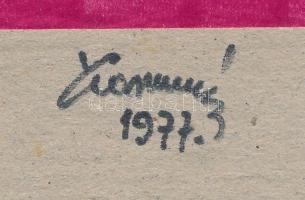 Koppány Frigyes (?-?): Op-art kompozíció, 1977. Filctoll, papír, jelzett, kartonra kasírozva. 13,5x1...