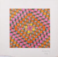 Koppány Frigyes (?-?): Geometrikus kompozíció, 1977. Filctoll, papír, jelzett, kartonra kasírozva. 16x16 cm