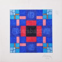 Koppány Frigyes (?-?): Geometria, 1978. Filctoll, papír, jelzett, kartonra kasírozva. 16x16 cm