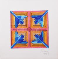Koppány Frigyes (?-?): Geometrikus formák, 1978. Filctoll, papír, jelzett, kartonra kasírozva. 15x15 cm