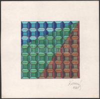Koppány Frigyes (?-?): Geometria, 1981. Filctoll, papír, jelzett, kartonra kasírozva. 14x14 cm