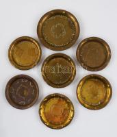 Bronz pralinékínáló szett, tál és 6 db tálka, d: 8-10 cm