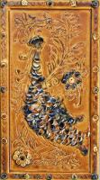 Pávamintás kerámia plakett, kis pattogzással, 28x15,5 cm