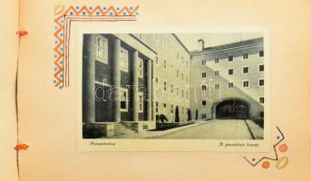 A Pannonhalmi Főapátságról készített egyedi album, 17 db beragasztott fotóval/képeslappal, zsinórfűz...