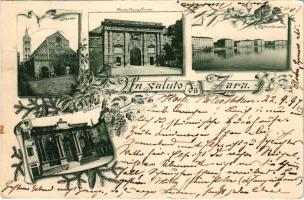 1897 (Vorläufer!!) Zadar, Zara; Duomo, Porta Terra Ferma, riva nuova, Biblioteca / dom, gate, port, library. Art Nouveau, floral (EK)