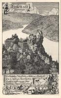 Aggstein castle ruins litho