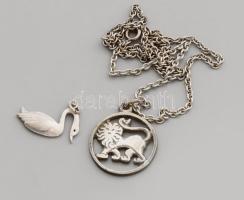 Ezüst (Ag) nyaklánc oroszlán medállal és hattyú függő, jelzés nélkül, nettó 10,9g