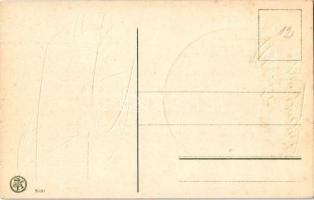 Krampusz repülőgépen a Földgömb körül / Krampus in airplane around the globe. Emb. litho