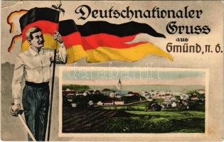 Gmünd, Deutschnationaler Gruss aus Gmünd / German flag, general view (EB)