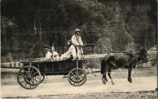 1915 Karpathen. Fahrende Husulen / Karpaty. Jadacy Huculi / Traveling Hutsuls in the Carpathians (EK)