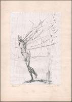 Simon Zoltán (1950-): Ikarusz, 1980. Nyomat, papír, jelzett. Papírra kasírozva. 30x21 cm