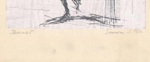 Simon Zoltán (1950-): Ikarusz, 1980. Nyomat, papír, jelzett. Papírra kasírozva. 30x21 cm