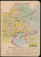 1946-47 Földrajz füzet jegyzetekkel, rajzokkal, közel teleírva