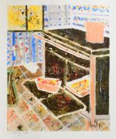 Dobay Zsuzsa (Susan Dobay, 1937-): Enteriőr (cím nélkül). Nyomat, papír, jelzett, számozott (5/160). Kisebb lapszéli gyűrődésekkel. 32x25,5 cm