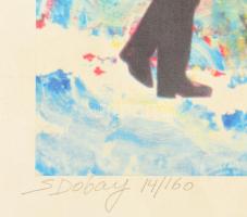 Dobay Zsuzsa (Susan Dobay, 1937-): Járókelők vidámparknál (cím nélkül). Nyomat, papír, jelzett, szám...