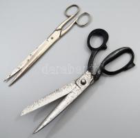2 darab fém szabász olló, h: 23-26 cm