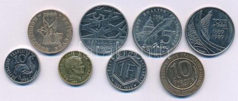 Franciaország 1986-1994. 1Fr-10Fr (7xklf forgalmi emlékpénz) + Monaco 1979. 10c "III. Rainier" T:AU,XF ph. France 1986-1994. 1 Franc - 10 Francs (7xdiff circulating commemorative coins) + Monaco 1979. 10 Centimes "Rainier III" C:AU,XF edge error
