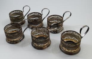 6 darab filigrán ezüstözött pohártartó, m: 8,5 cm
