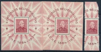 1934 2 db LEHE blokk, egyik gumi nélkül, másik falcos + blokkból kitépett bélyeg