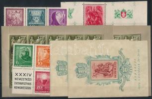 1938-1942 Eucharisztikus blokk bélyegei + ORBÉK blokkból körbevágott bélyeg + 2 db Bethlen blokkpárb...